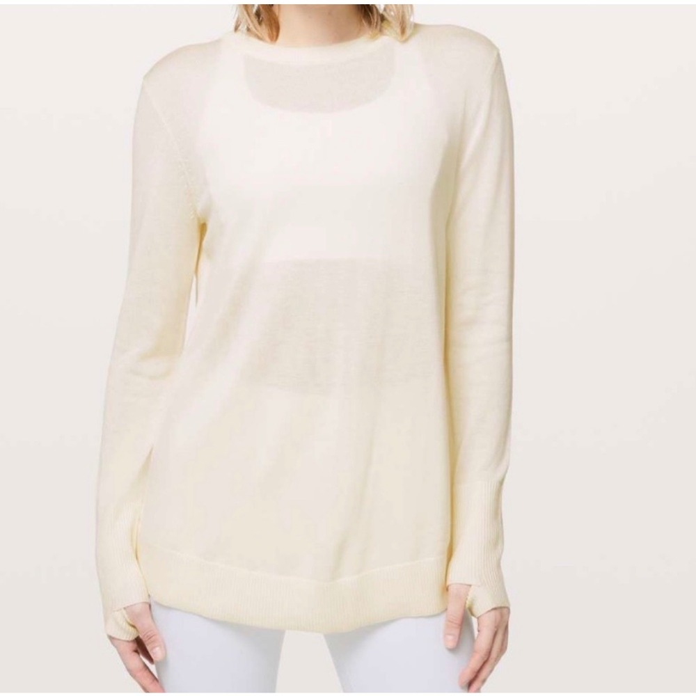 Lululemon Cashlux Still At Ease Cream Open Tulip Back Long Sleeve Knit‎ Sweater